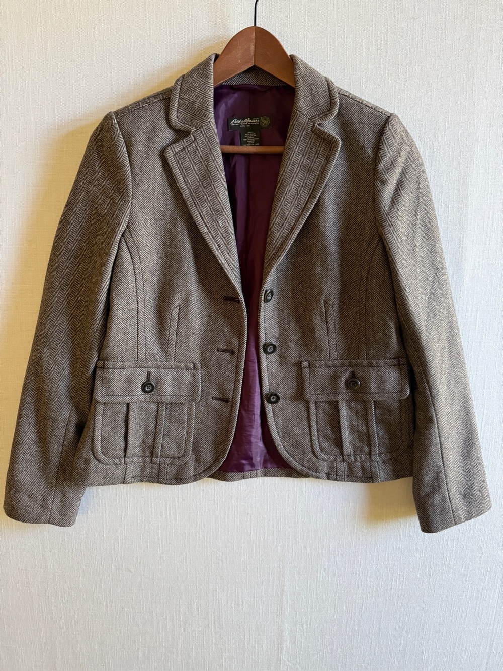Eddie Bauer Brown Wool Herringbone Tweed Blazer Petite 4
